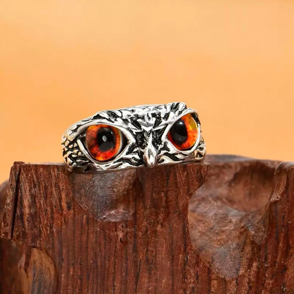 Verstelbare Ring Owl - Uil (Brown/Orange Eyes)